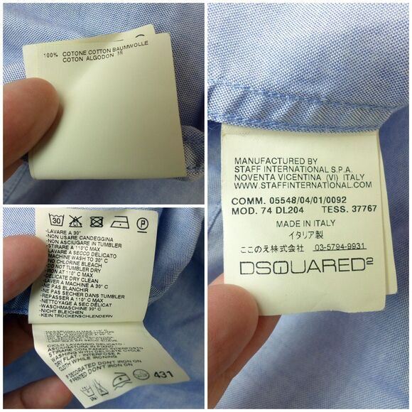 Dsquared2 Shirt Mens Size 48 Blue Chic Dean Embroidered LS Casual Button Italy - Picture 16 of 16